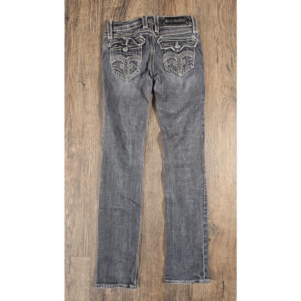Rock Revival Jeans Womens 27 Black Fade Debbie Straight Embellished Flap Pocket - Picture 8 of 9